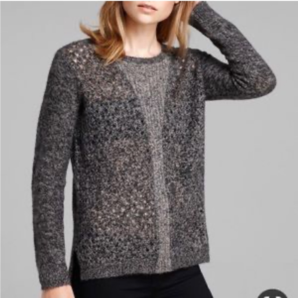 Rebecca Taylor Wool Blend Loose Weave Sweater Charcoal Gray Crew Neck Size L